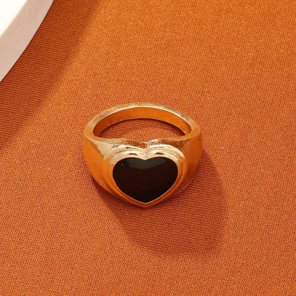chichigems Jewelry - Black Heart Chunky Gold Statement Ring NEW